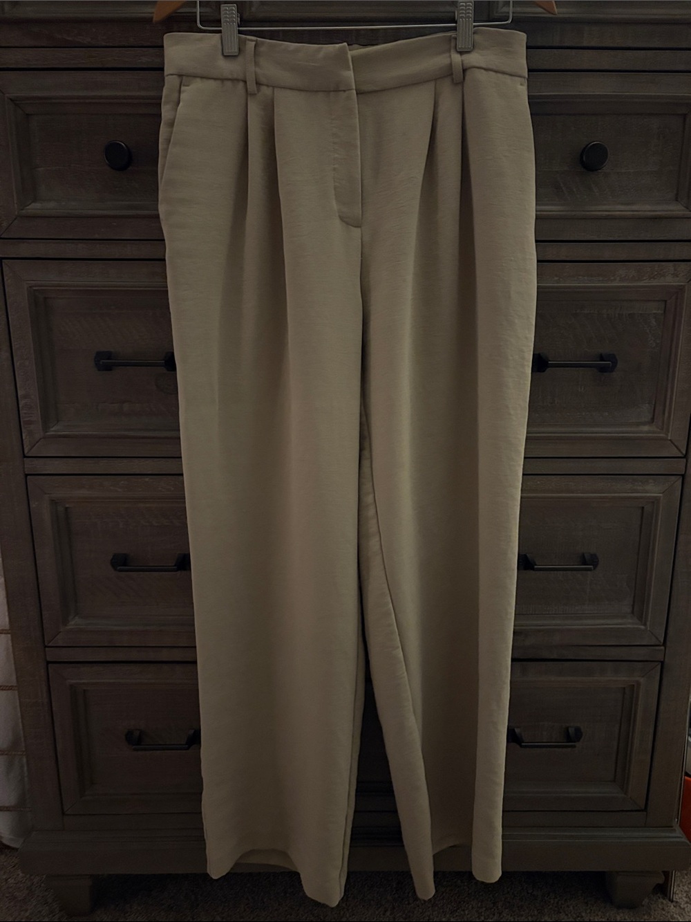 High-Waist Pleated Straight-Leg Pants - Khaki